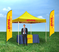 Event Table + EZ-UP Tent + 2x Feather Flag