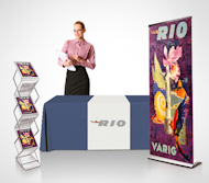 Point of Sales Display Kit 400 - Compact Literature Rack + Rolla1 Banner Stand + Trade Show Exhibition Table