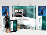 Pro Kit 300 - 3x3 Pop-Up Display + Compact Literature Rack + Ellipse Transport Drum with full graphics + 2XEco-Rolla Banner Stands