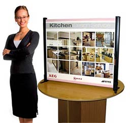 With the Vista table top display You are in business in just a few seconds, no tools no training and no fuss a reliable cost effective table top display solution