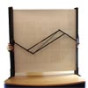 Rear of display stand showing unique hinged system