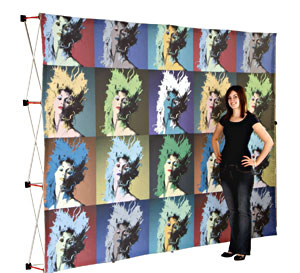 Max Fabric is one of the quickest easiest way to create a large backdrop for retail, shopping centre or exhibition displays. These lightweight systems have a high quality printed fabric graphic velcroed to the frame that stays on even when packed away.