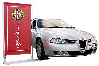 The side-stand banner display is ideal for the motor trade