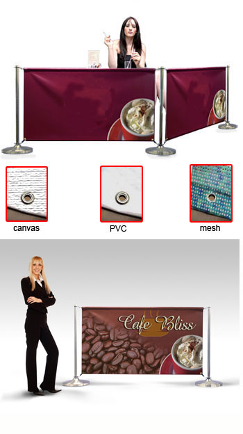 High quality cafe banner barriers and windbreaks.