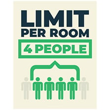 Covid poster with 'Only 4 People in Room' notice for social distancing