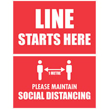 Line Starts Here' social distancing poster for orderly queues