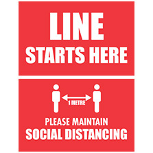 Line Starts Here' social distancing poster for orderly queues