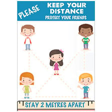 Covid poster advising 'Children Keep Your Distance' for safety