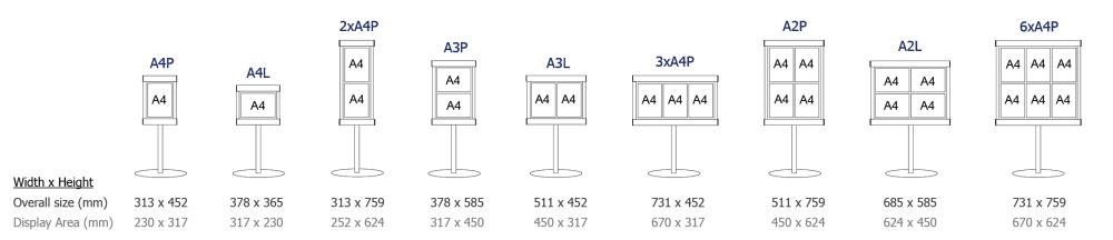 display stand sizes available