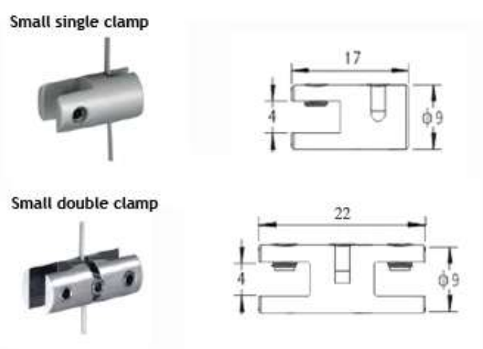 Diagram showing single and double clamp for cable displays