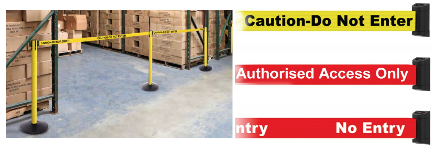 No Entry' retractable barrier for restricted area notification