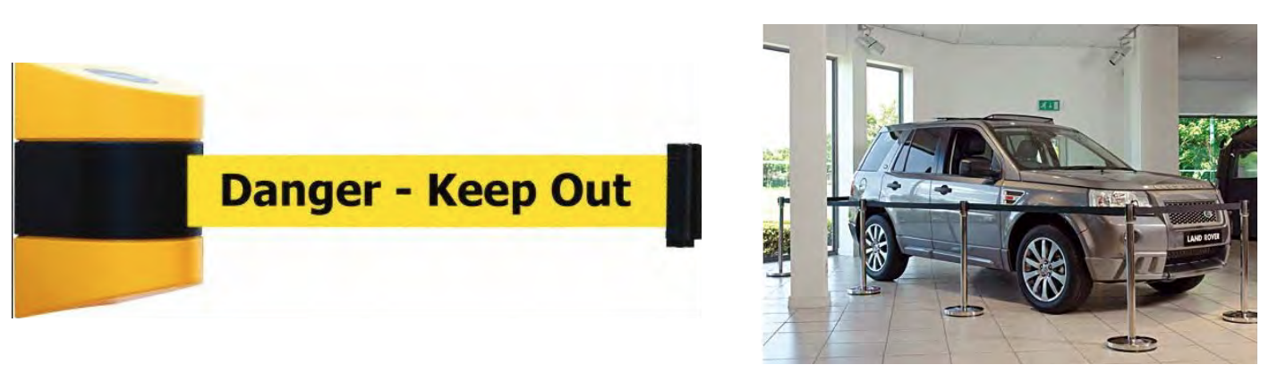 Danger Keep Out' retractable barrier for hazardous zones