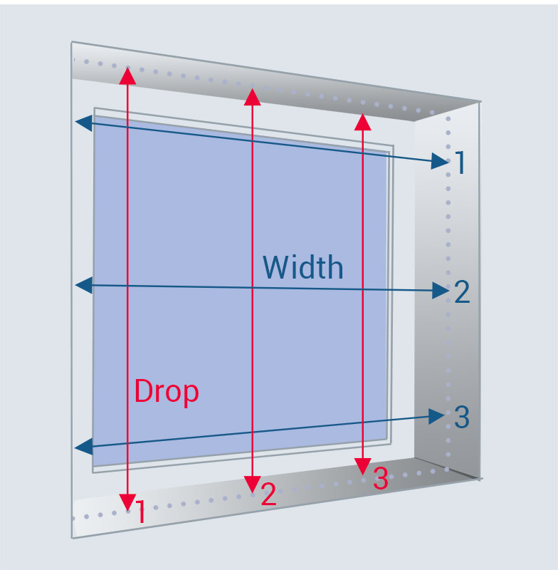 recessed blind measuring drop and width