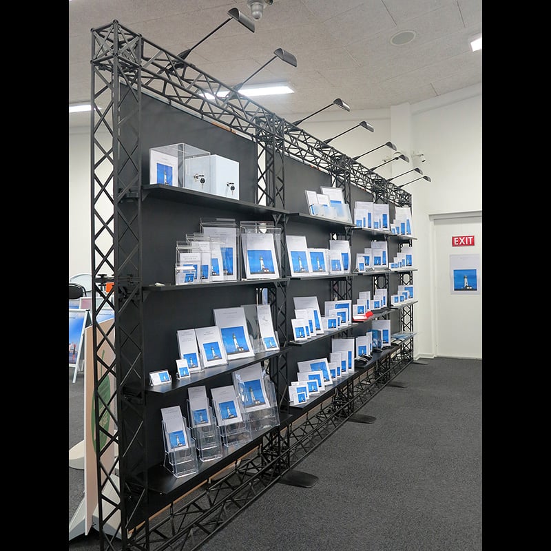 Variety of Discount Displays' folding exhibition truss setups