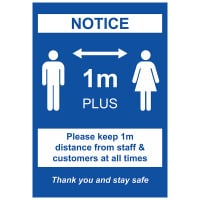 1m Social Distancing Notice - Pack of 10 - A2 Poster or Sticker