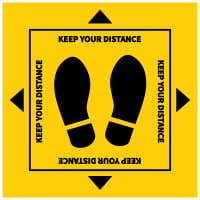 Feet Keep Your Distance Square Floor Stickers - Pack of 6