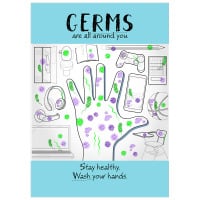 Germs Wash Your Hands - Pack of 10 - A2 Poster or Sticker