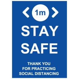 1m Stay Safe Social Distancing - Pack of 10 - A2 Poster or Sticker