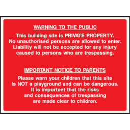 Warning to the Public Safety Signs - Pack of 6 | Correx | Foamex | Dibond | Vinyl