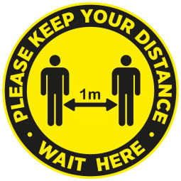 Please Keep Your Distance Wait Here Floor Stickers - Pack of 6