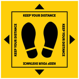 Feet Keep Your Distance Square Floor Stickers - Pack of 6
