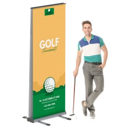 Pull Up Banner Stand For Outside Events | Model is 6ft