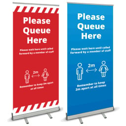 Please queue here banner stand 