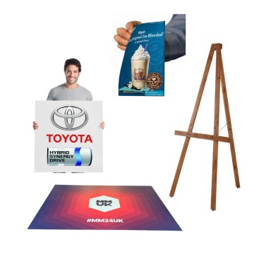 Bundle With Wooden Easel Stand, Foamex Panel, Low Tack Window Sticker and Floor Sticker Graphic