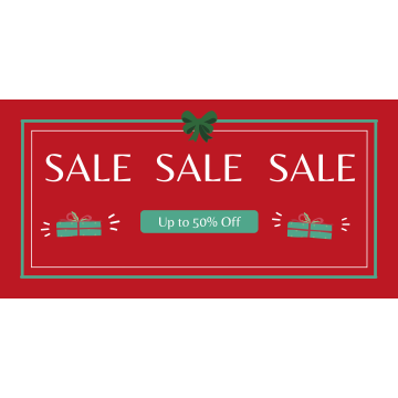 Sale red banner with Christmas presents