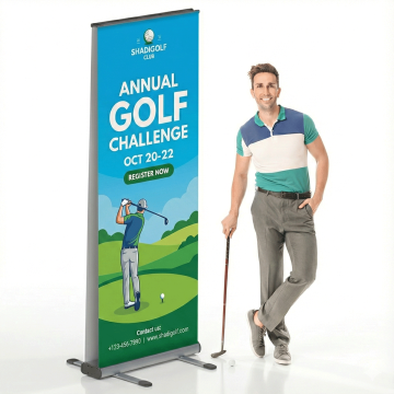 Pull Up Banner Stand For Outside Events | Model is 6ft