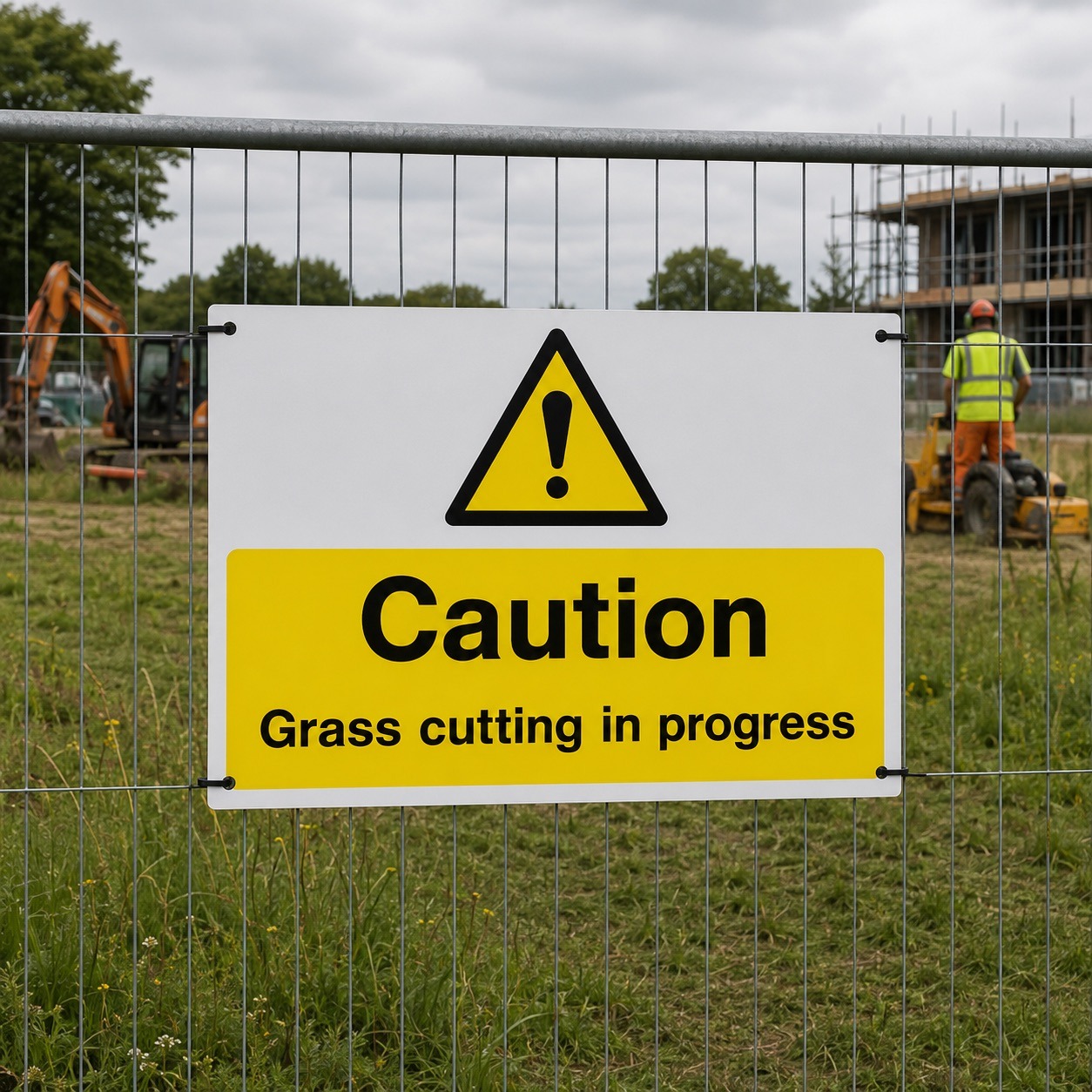 Caution Grass Cutting Safety Signs - Pack of 6 | Correx | Foamex | Dibond | Vinyl