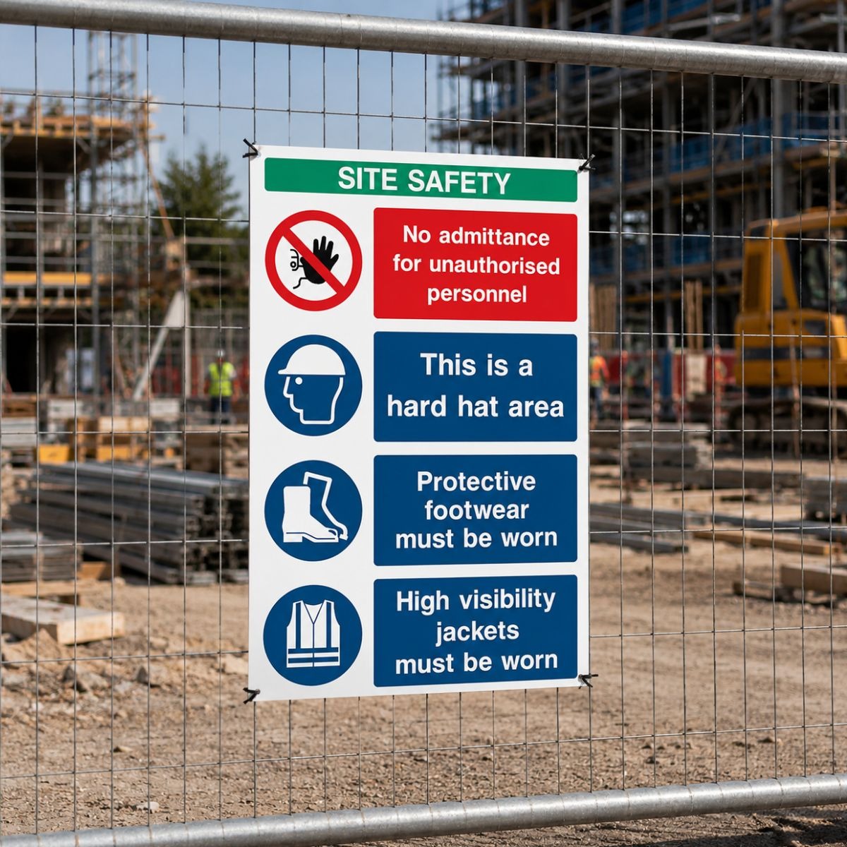 Multi Message Site Safety No Admittance Signs - Pack of 6 | Correx | Foamex | Dibond | Vinyl
