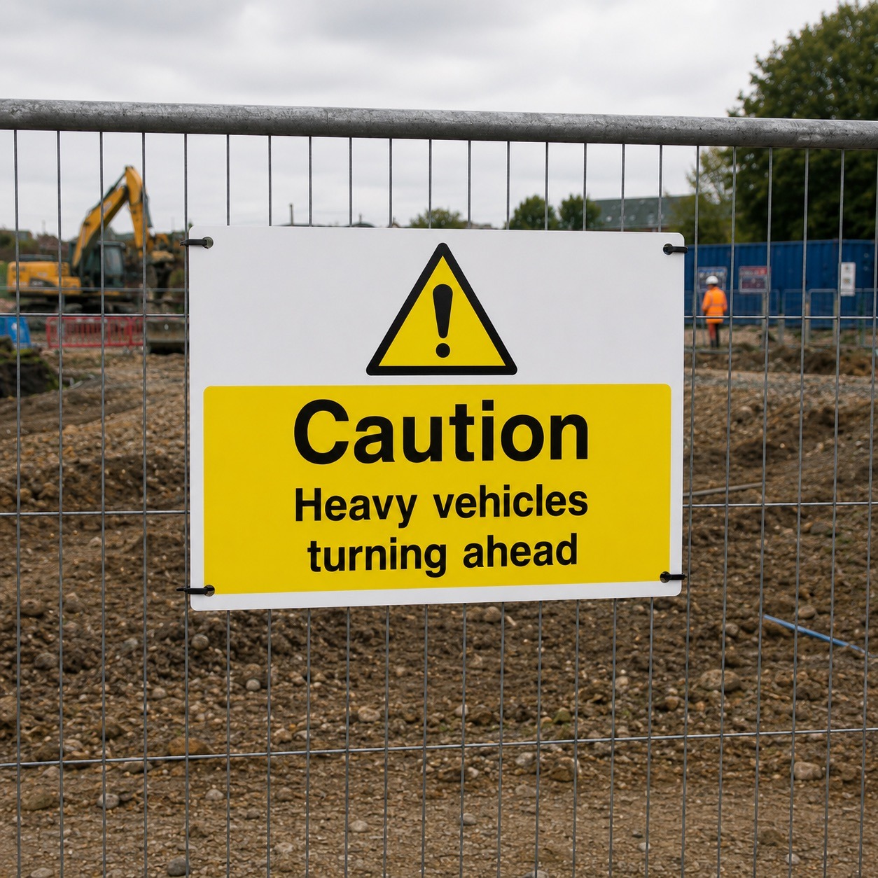 Caution Heavy Vehicles Turning Safety Signs - Pack of 6 | Correx | Foamex | Dibond | Vinyl