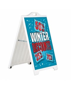 White pavement sign with handle