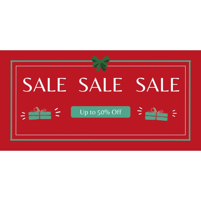 Sale red banner with Christmas presents