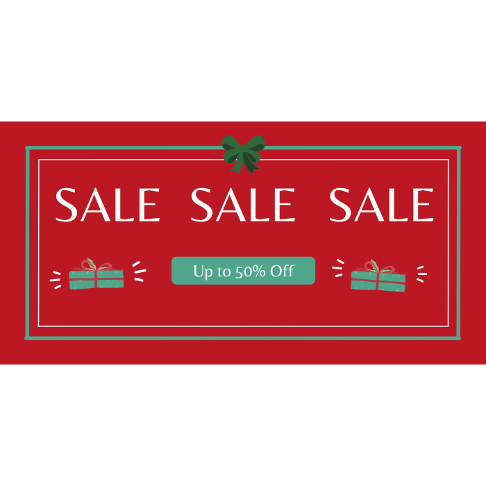 Sale red banner with Christmas presents