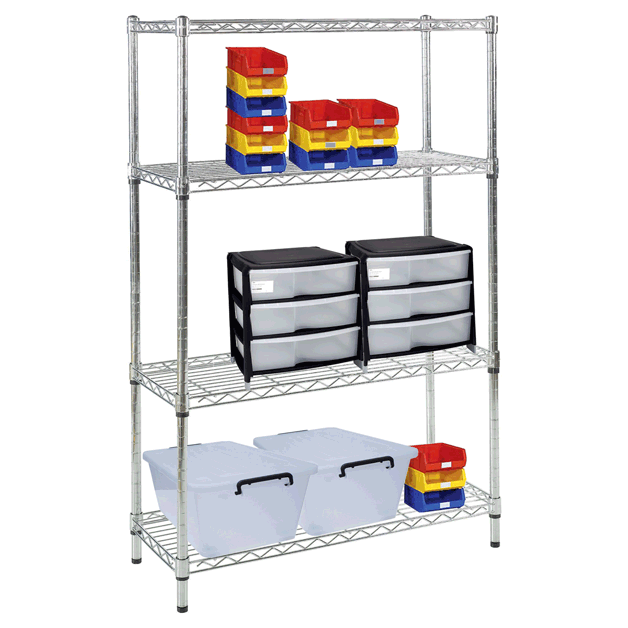 chrome metal shelves